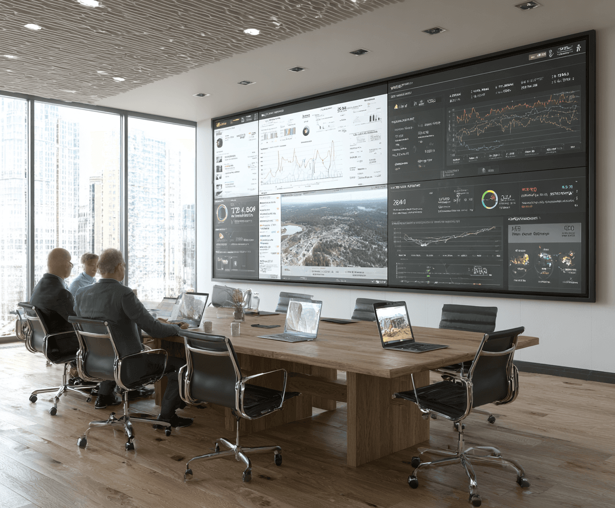 Analytics and business insights dashboard in a boardroom