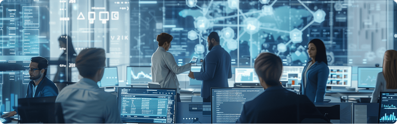 Operations team monitoring connected systems
